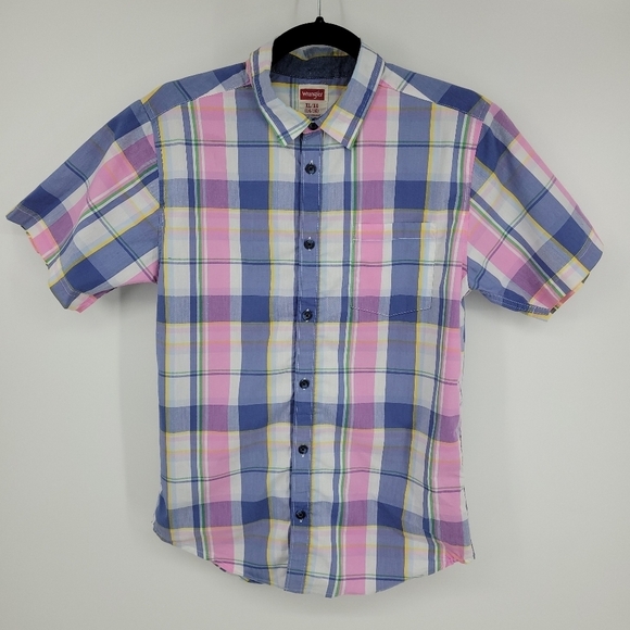 Wrangler Boy pastel plaid button Down Size XL 14/16 - Picture 2 of 9